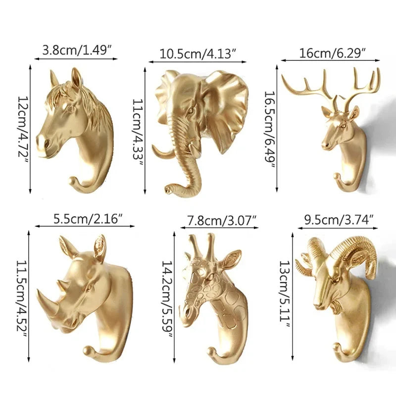 Ganchos Decorativos de Parede Cabeça de Animal