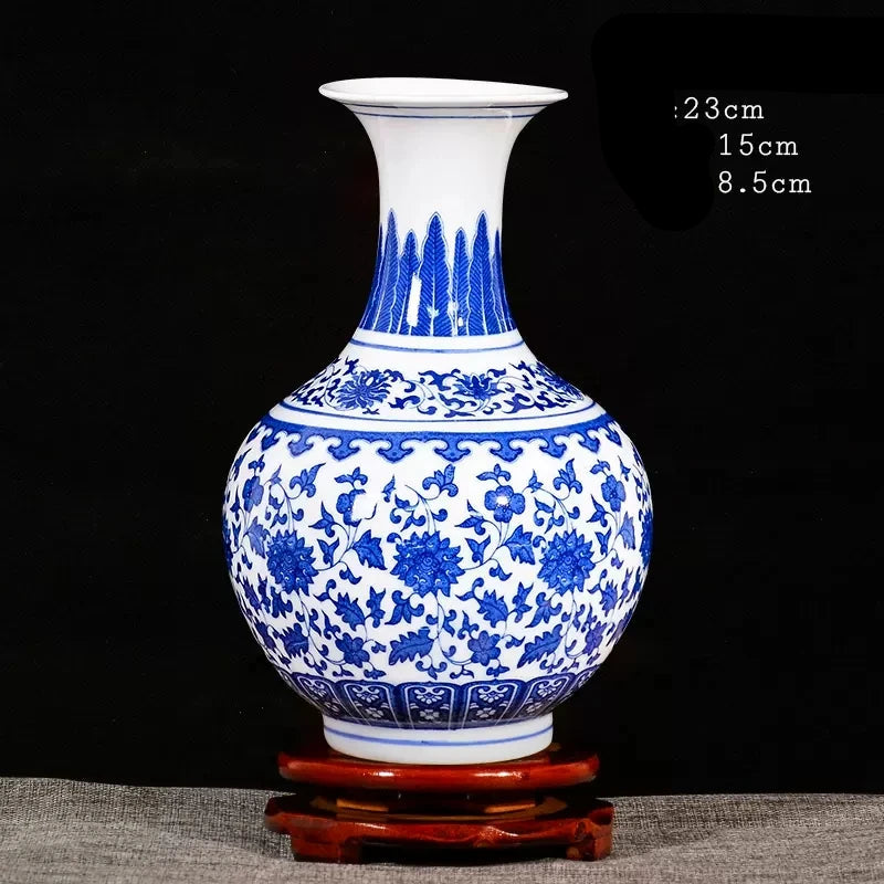 Vaso de porcelana azul e branco, decoração de sala de estar, arranjo de flores, artesanato decorativo antigo, vasos de cerâmica jingdezhen