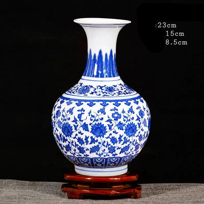 Vaso de porcelana azul e branco, decoração de sala de estar, arranjo de flores, artesanato decorativo antigo, vasos de cerâmica jingdezhen