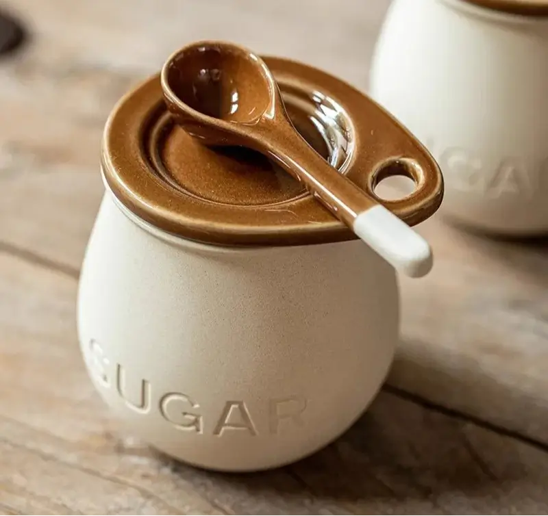 Frasco de Tempero Vintage em Cerâmica com Colher