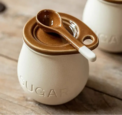 Frasco de Tempero Vintage em Cerâmica com Colher