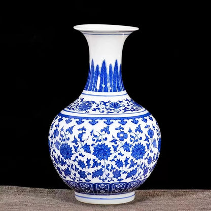 Vaso de porcelana azul e branco, decoração de sala de estar, arranjo de flores, artesanato decorativo antigo, vasos de cerâmica jingdezhen