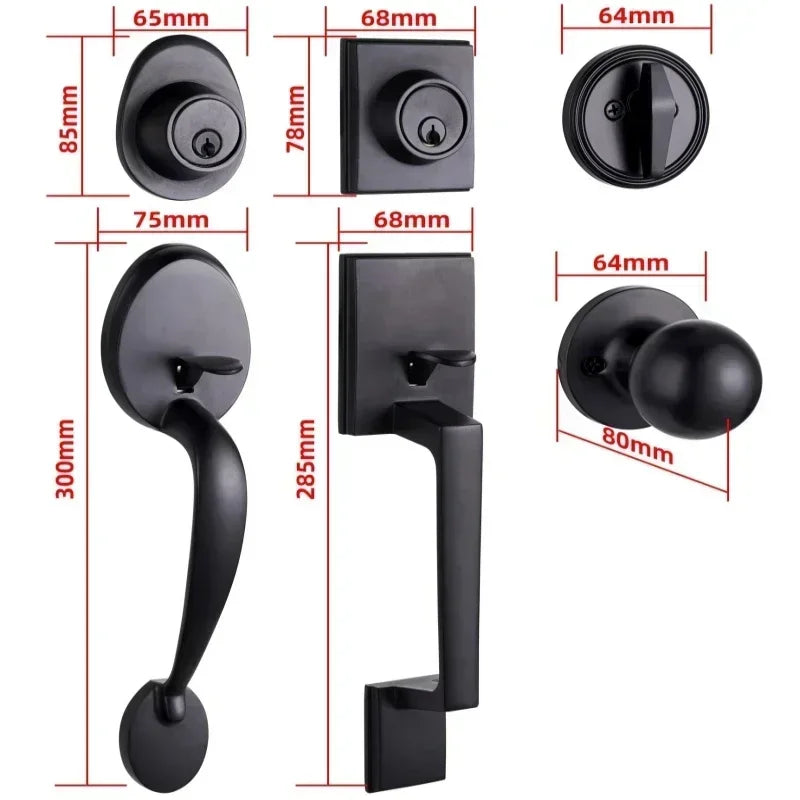 1 conjunto de fechaduras de porta de liga de zinco estilo europeu americano fechadura de porta ao ar livre villa porta de entrada grande alça fechadura anti-roubo com chave