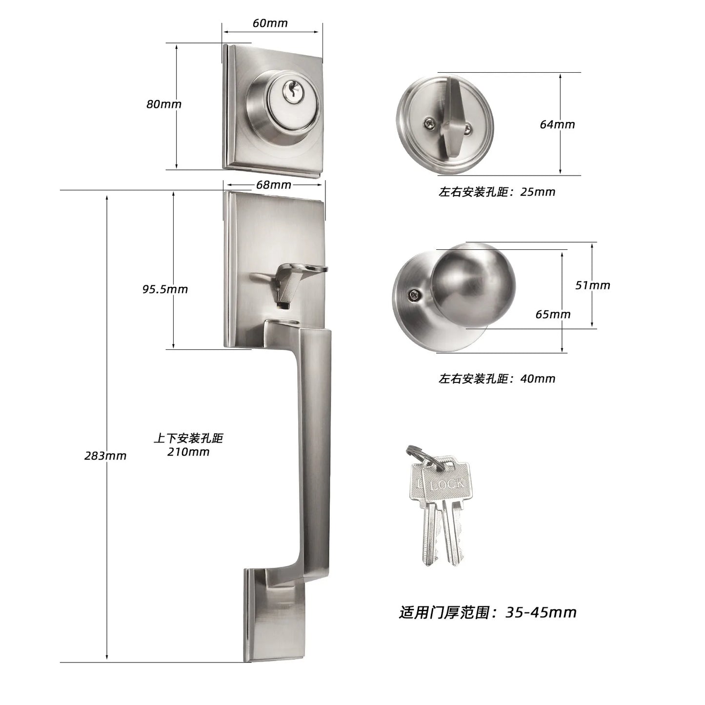 1 conjunto de fechaduras de porta de liga de zinco estilo europeu americano fechadura de porta ao ar livre villa porta de entrada grande alça fechadura anti-roubo com chave