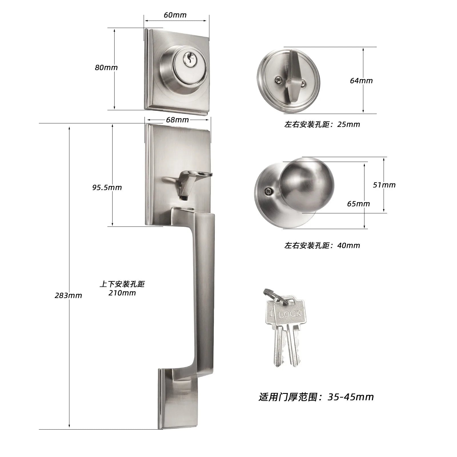 1 conjunto de fechaduras de porta de liga de zinco estilo europeu americano fechadura de porta ao ar livre villa porta de entrada grande alça fechadura anti-roubo com chave