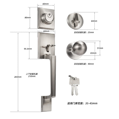 1 conjunto de fechaduras de porta de liga de zinco estilo europeu americano fechadura de porta ao ar livre villa porta de entrada grande alça fechadura anti-roubo com chave