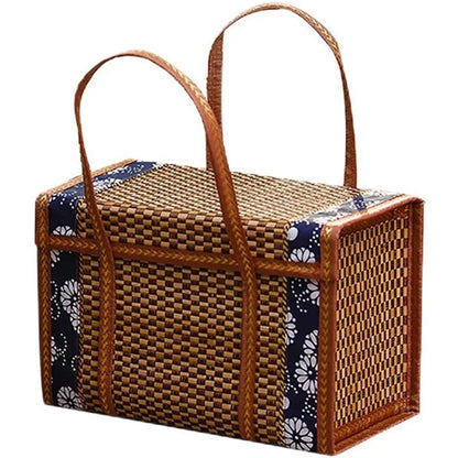 Cesta De Tecido De Piquenique De Bambu Dobrável, Saco De Armazenamento De Vime, Lidar Com Cesta De Grama Do Rattan