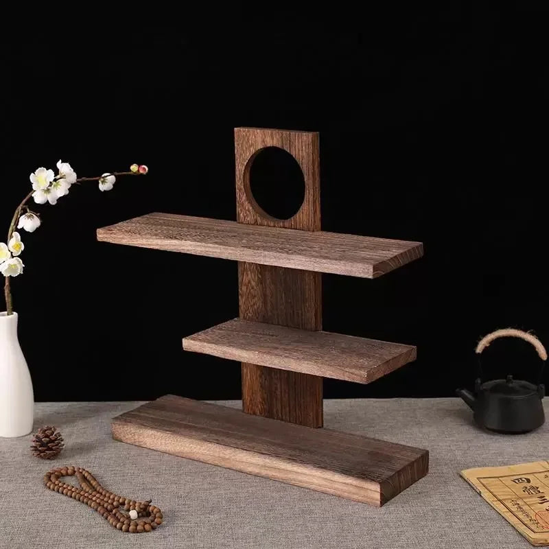 Elegante Rack de Chá em Madeira Sólida para Decoração