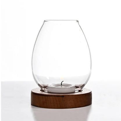 Castiçal de vidro transparente, candelabro retrô redondo oco à prova de vento, decorações de mesa de jantar para festa de casamento