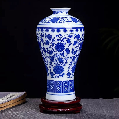 Vaso de porcelana azul e branco, decoração de sala de estar, arranjo de flores, artesanato decorativo antigo, vasos de cerâmica jingdezhen