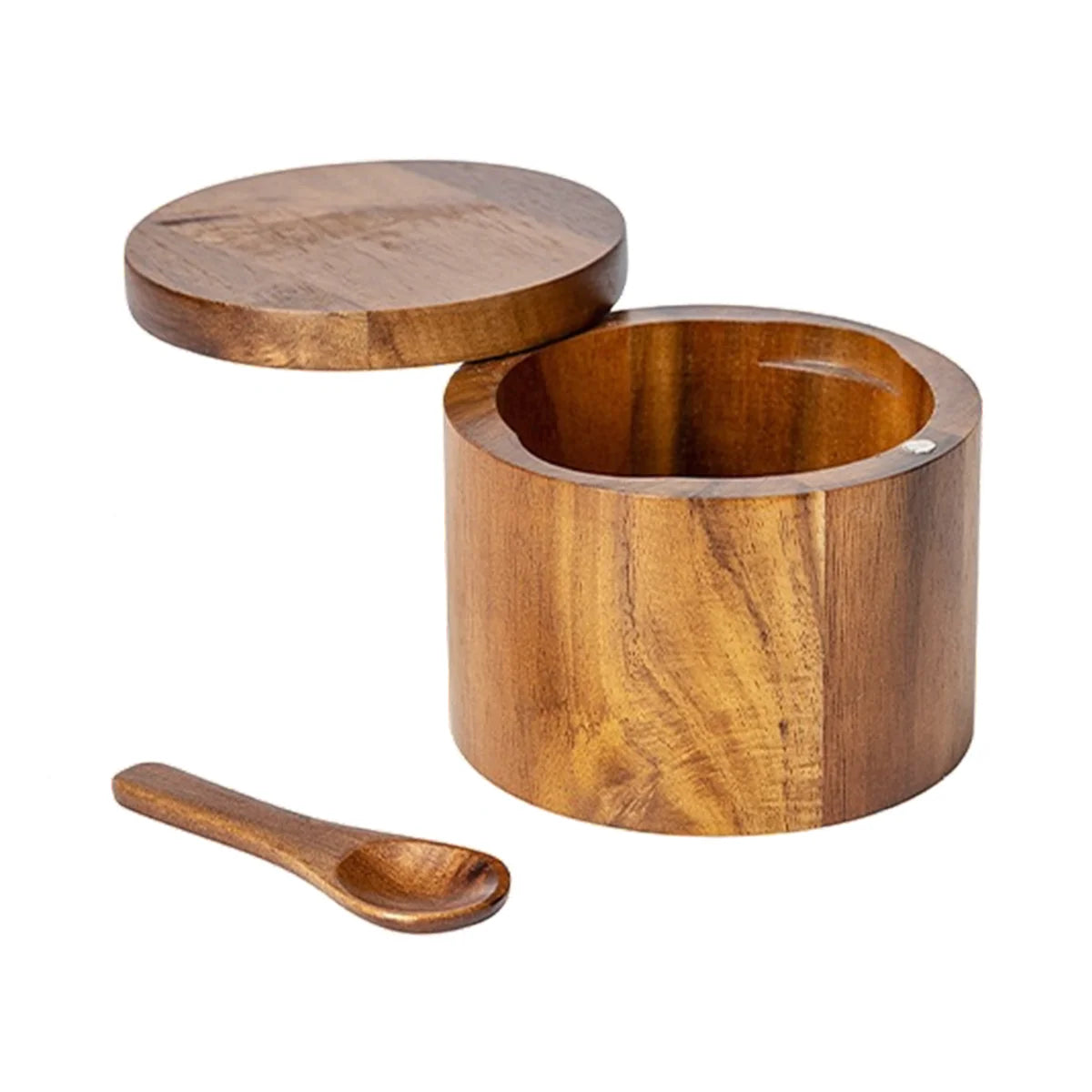 Adega de Sal de Madeira de Acácia com Tampa Giratória e Colher
