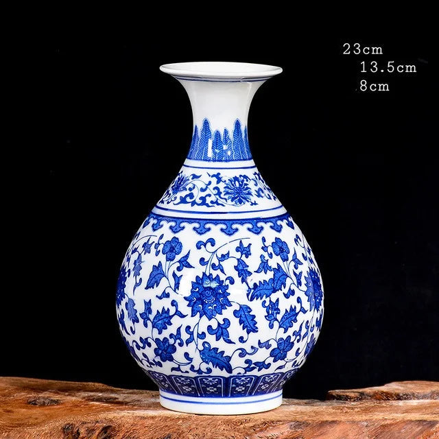 Vaso de porcelana azul e branco, decoração de sala de estar, arranjo de flores, artesanato decorativo antigo, vasos de cerâmica jingdezhen