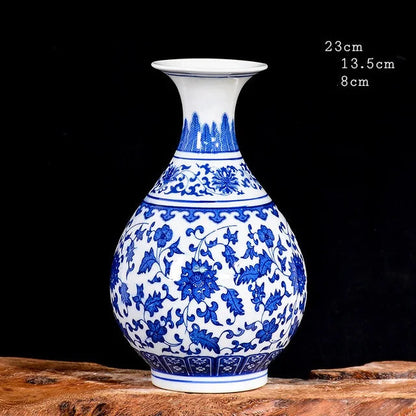 Vaso de porcelana azul e branco, decoração de sala de estar, arranjo de flores, artesanato decorativo antigo, vasos de cerâmica jingdezhen