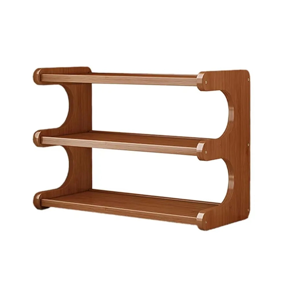 Rack de armazenamento de mesa de 2/3 camadas, economiza espaço, fácil de montar, suporte de mesa de madeira, compacto, multifuncional, estante de mesa