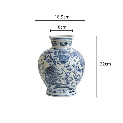 Vaso vintage chinês de porcelana azul e branca, vaso de cerâmica artesanal, garrafa de porcelana, vaso de flores, acessórios de decoração para casa