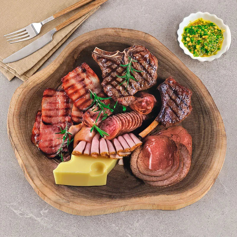 Bandeja de servir de madeira maciça natural com grão exclusivo artesanal placa de bife de madeira irregular placa de corte restaurante ferramentas de cozinha