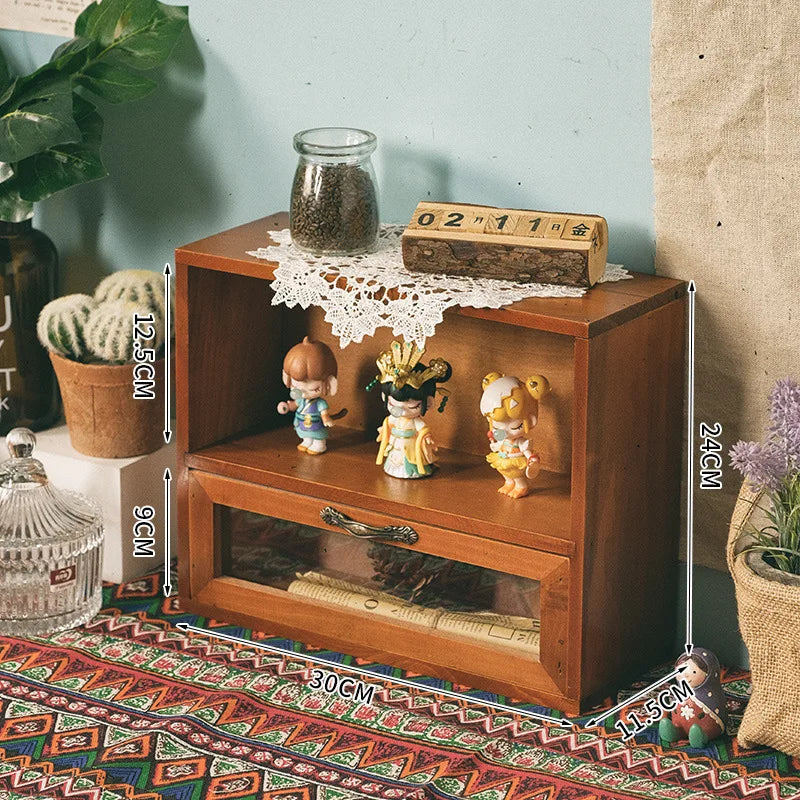 Nordic madeira maciça retro porta dupla armário de exibição diversos cosméticos armário de armazenamento gaveta caixa de armazenamento de mesa