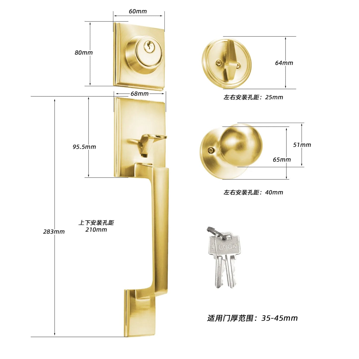 1 conjunto de fechaduras de porta de liga de zinco estilo europeu americano fechadura de porta ao ar livre villa porta de entrada grande alça fechadura anti-roubo com chave