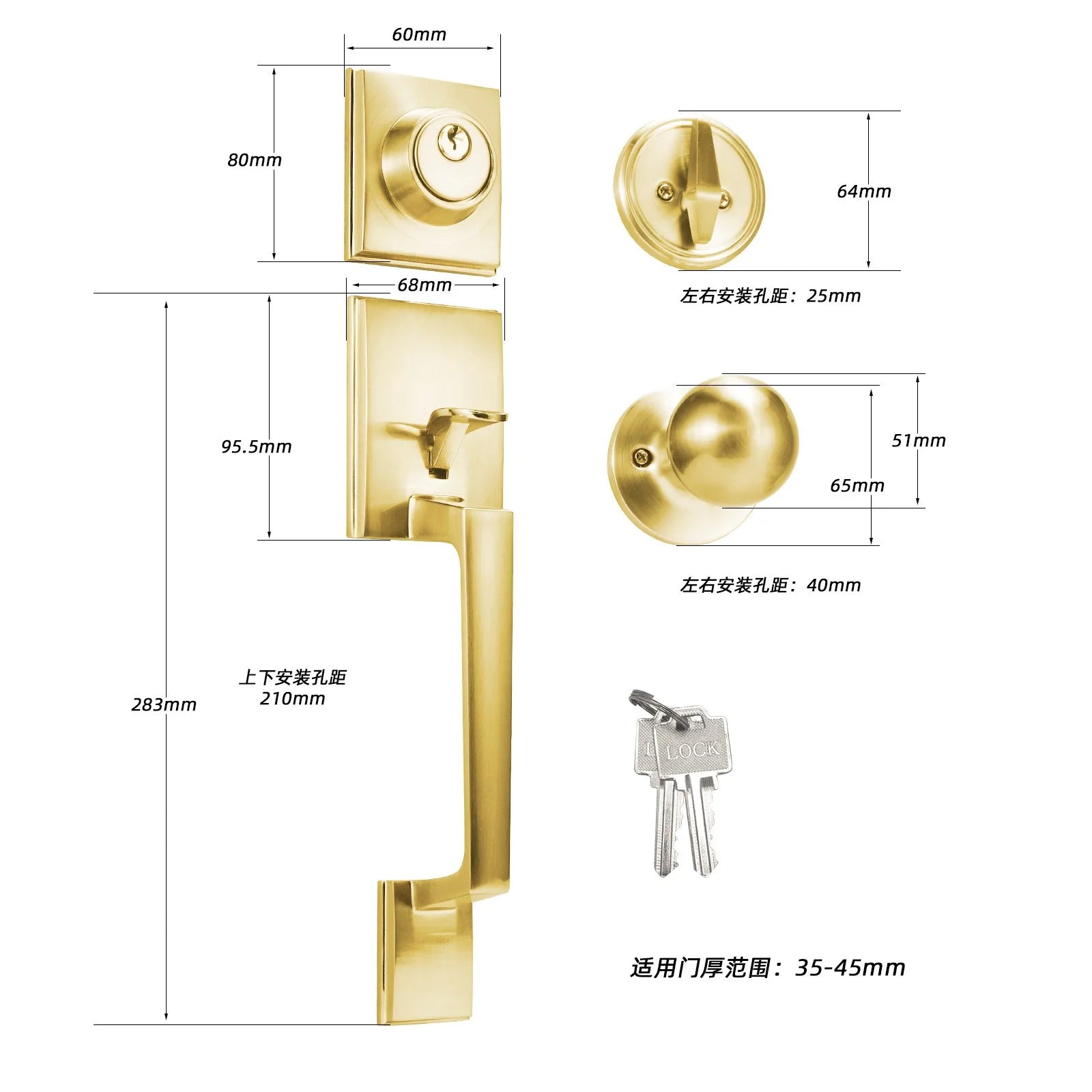 1 conjunto de fechaduras de porta de liga de zinco estilo europeu americano fechadura de porta ao ar livre villa porta de entrada grande alça fechadura anti-roubo com chave