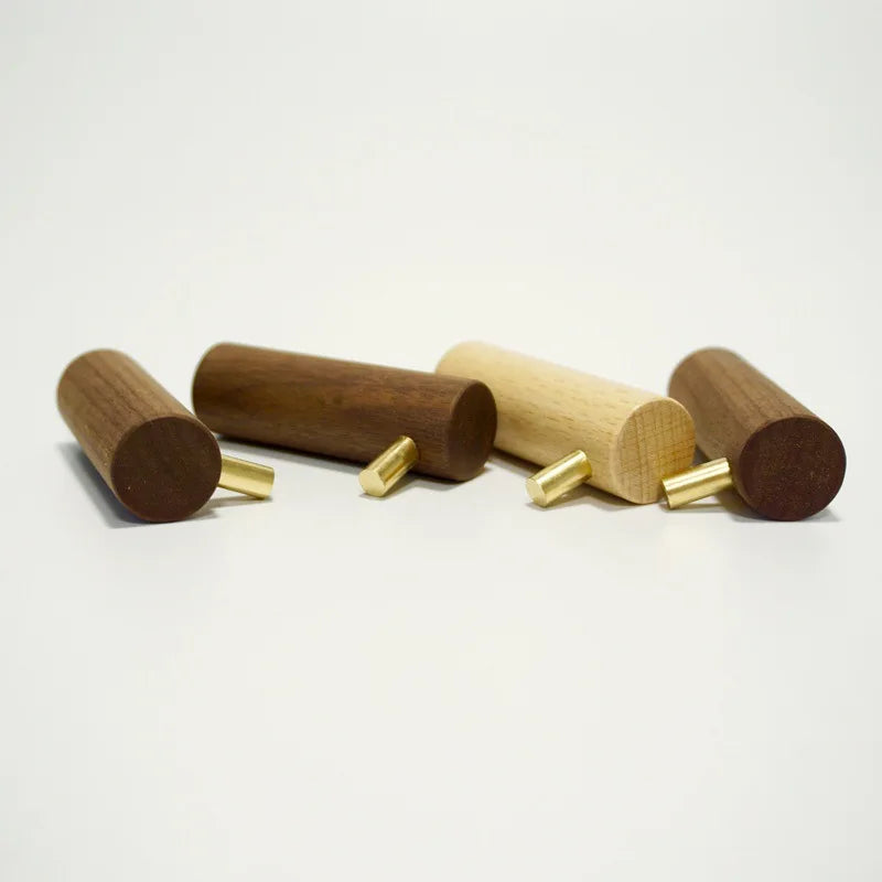 Gancho Decorativo de Madeira e Latão para Parede - 3 Unidades