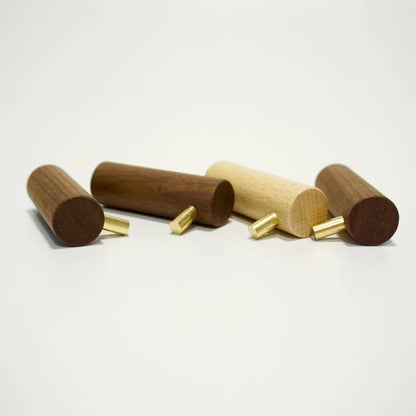 Gancho Decorativo de Madeira e Latão para Parede - 3 Unidades