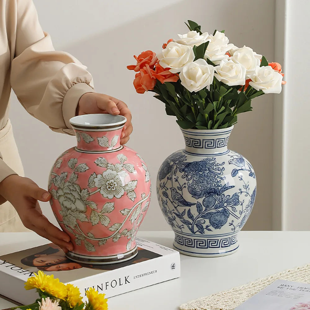 Vaso vintage chinês de porcelana azul e branca, vaso de cerâmica artesanal, garrafa de porcelana, vaso de flores, acessórios de decoração para casa