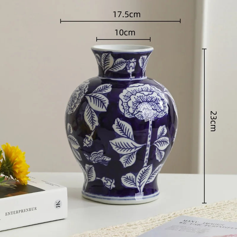 Vaso vintage chinês de porcelana azul e branca, vaso de cerâmica artesanal, garrafa de porcelana, vaso de flores, acessórios de decoração para casa