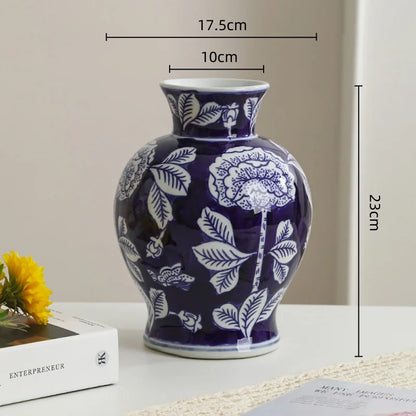 Vaso vintage chinês de porcelana azul e branca, vaso de cerâmica artesanal, garrafa de porcelana, vaso de flores, acessórios de decoração para casa