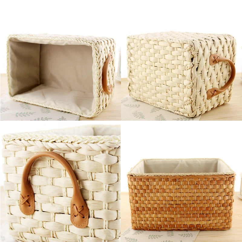 Cesta de armazenamento manual de tecido artesanal cestas de vime para lavanderia organizador de artigos diversos roupas brinquedos recipiente decoração-marrom