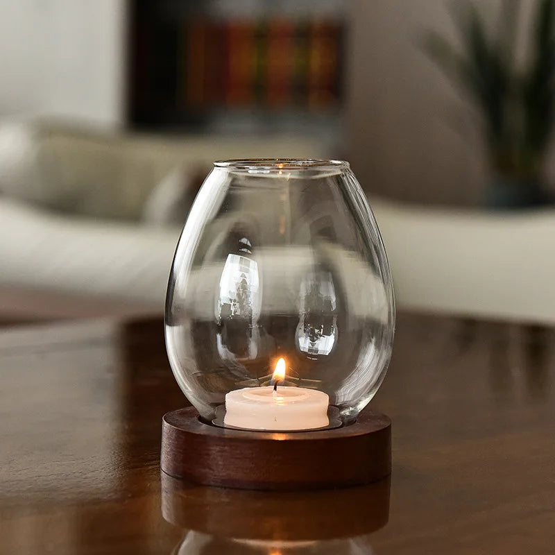 Castiçal de vidro transparente, candelabro retrô redondo oco à prova de vento, decorações de mesa de jantar para festa de casamento