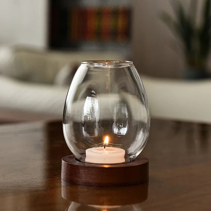 Castiçal de vidro transparente, candelabro retrô redondo oco à prova de vento, decorações de mesa de jantar para festa de casamento