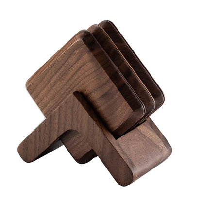 Conjunto de Porta-Copos de Madeira Premium com Suporte - 6 Peças