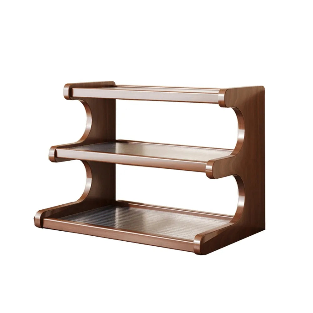 Rack de armazenamento de mesa de 2/3 camadas, economiza espaço, fácil de montar, suporte de mesa de madeira, compacto, multifuncional, estante de mesa