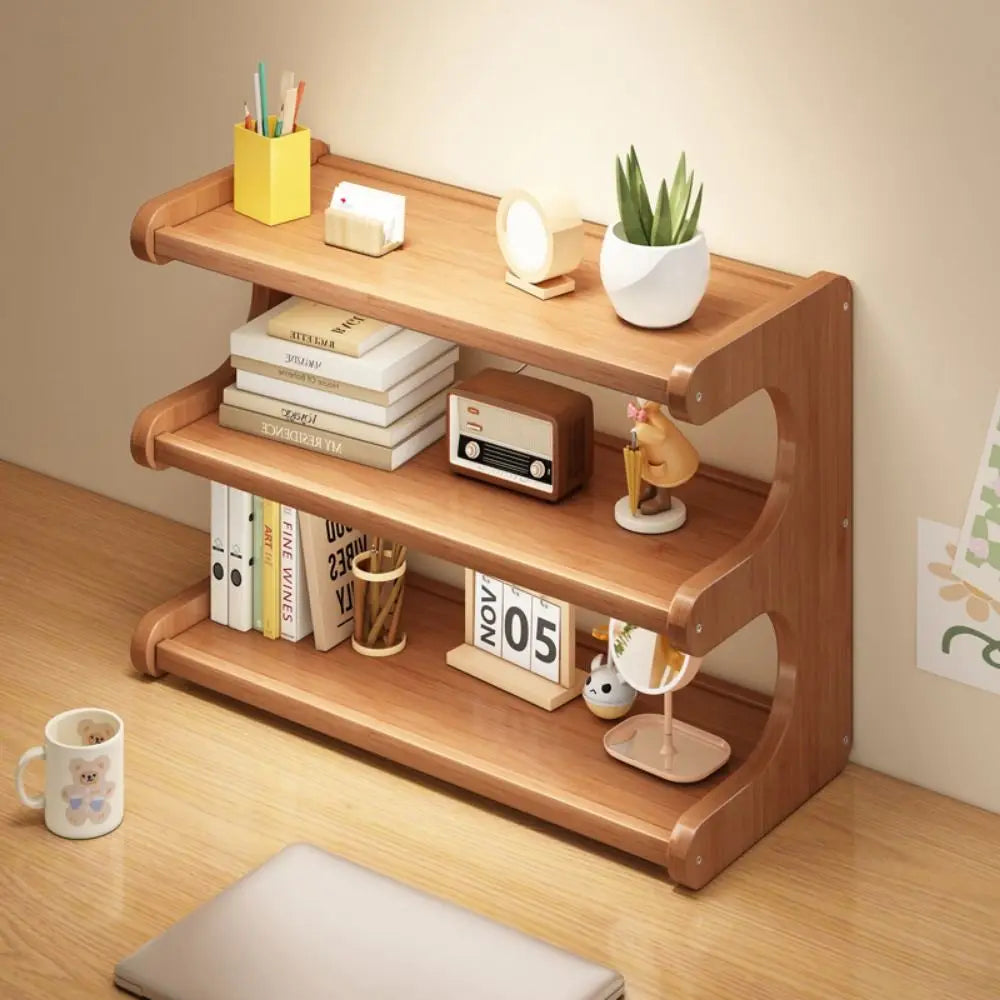 Rack de armazenamento de mesa de 2/3 camadas, economiza espaço, fácil de montar, suporte de mesa de madeira, compacto, multifuncional, estante de mesa