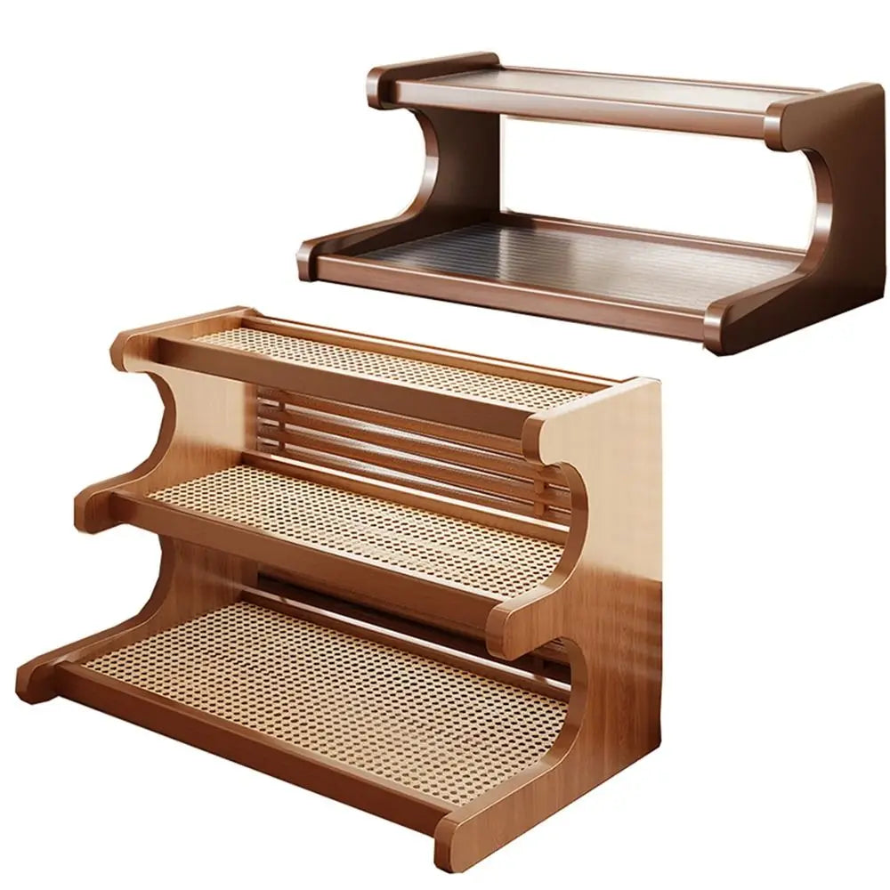 Rack de armazenamento de mesa de 2/3 camadas, economiza espaço, fácil de montar, suporte de mesa de madeira, compacto, multifuncional, estante de mesa
