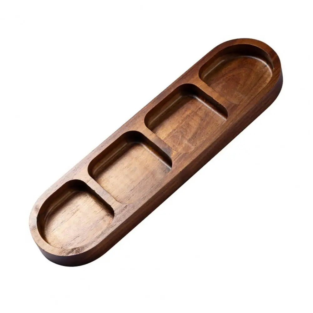 Bandeja de servir dividida de madeira, prato de condimentos, pratos de molho com vários compartimentos para lanches, aperitivos, doces de frutas, pratos de madeira elegantes