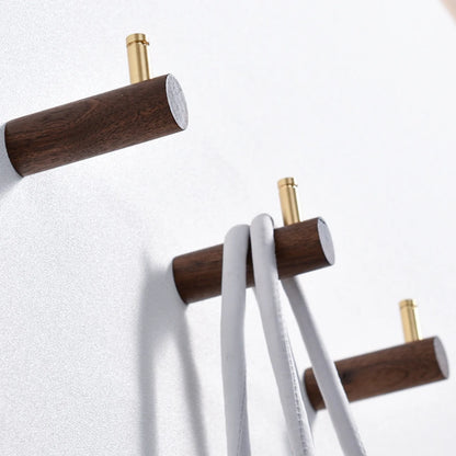 Gancho Decorativo de Madeira e Latão para Parede - 3 Unidades