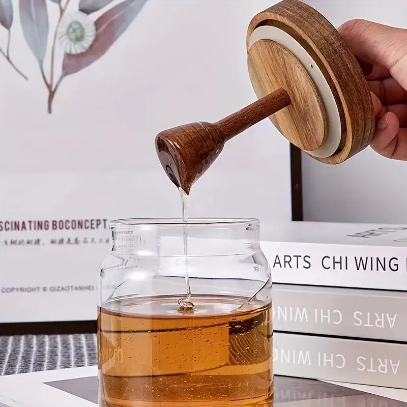 Jarra de Mel em Vidro de Borosilicato com Tampa de Madeira