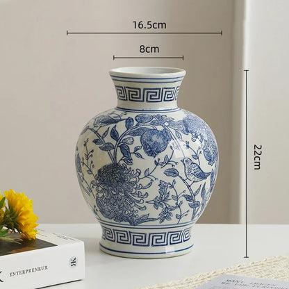 Vaso vintage chinês de porcelana azul e branca, vaso de cerâmica artesanal, garrafa de porcelana, vaso de flores, acessórios de decoração para casa