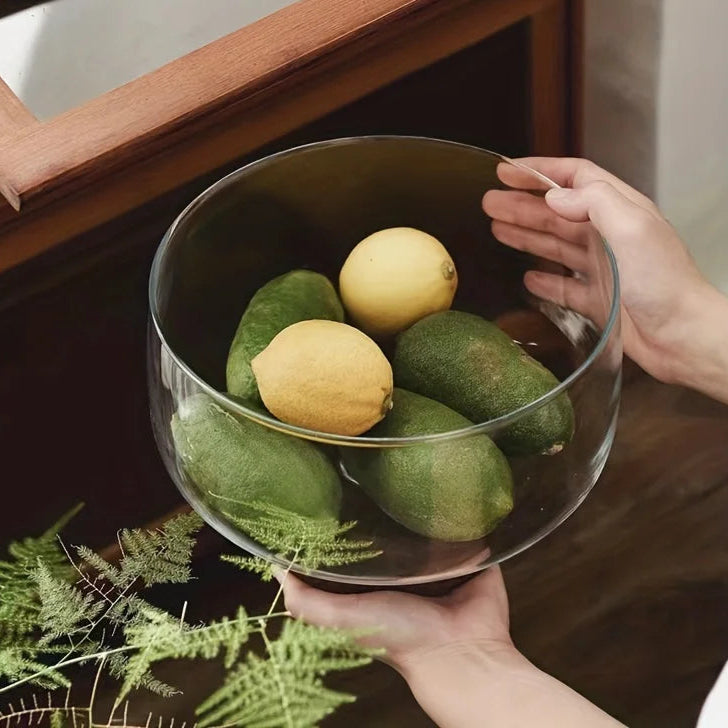 Bandeja de Vidro com Base de Aço para Frutas e Decoração