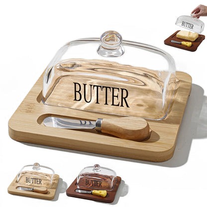 Prato de Manteiga em Bambu com Tampa de Vidro