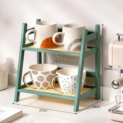 Rack de bambu de camada dupla, tipo aberto, vaso de flores, organizador de armazenamento, rack de armazenamento de artigos diversos, mesa de café, balcão de bar