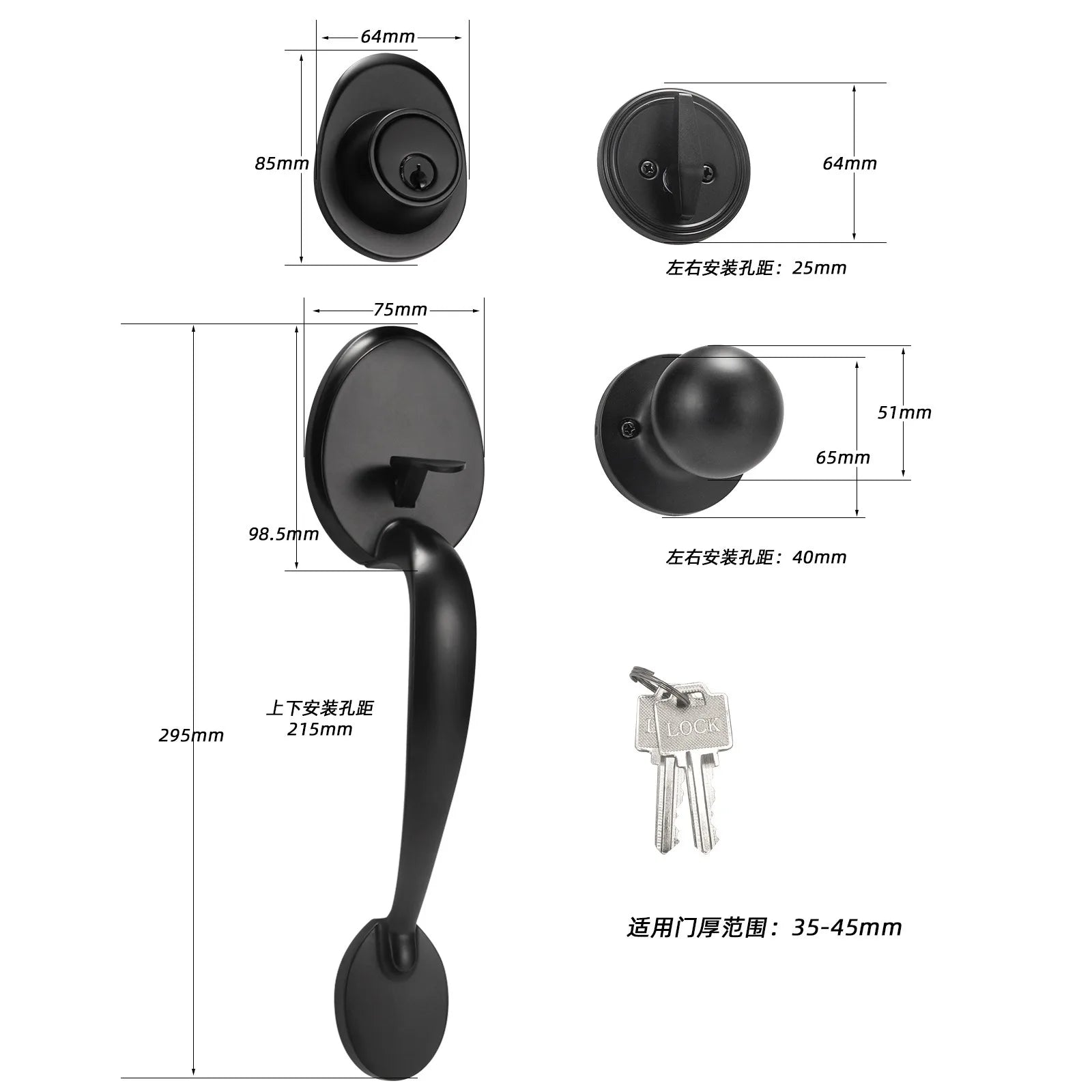 1 conjunto de fechaduras de porta de liga de zinco estilo europeu americano fechadura de porta ao ar livre villa porta de entrada grande alça fechadura anti-roubo com chave