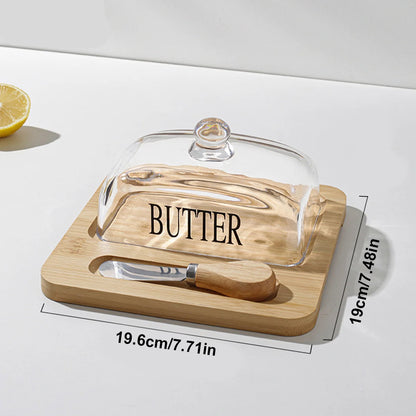 Prato de Manteiga em Bambu com Tampa de Vidro