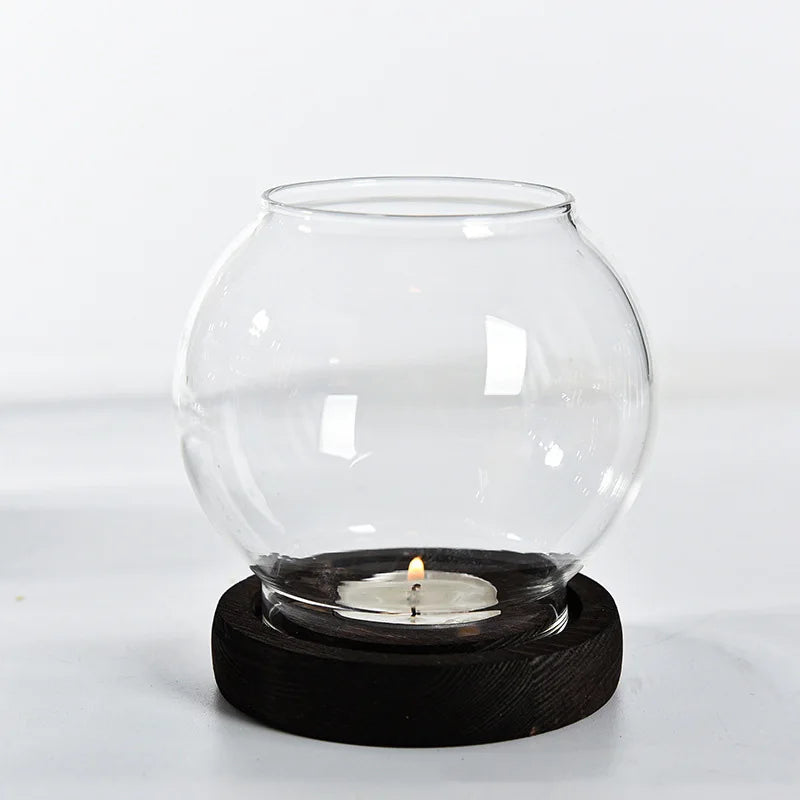 Castiçal de vidro transparente, candelabro retrô redondo oco à prova de vento, decorações de mesa de jantar para festa de casamento