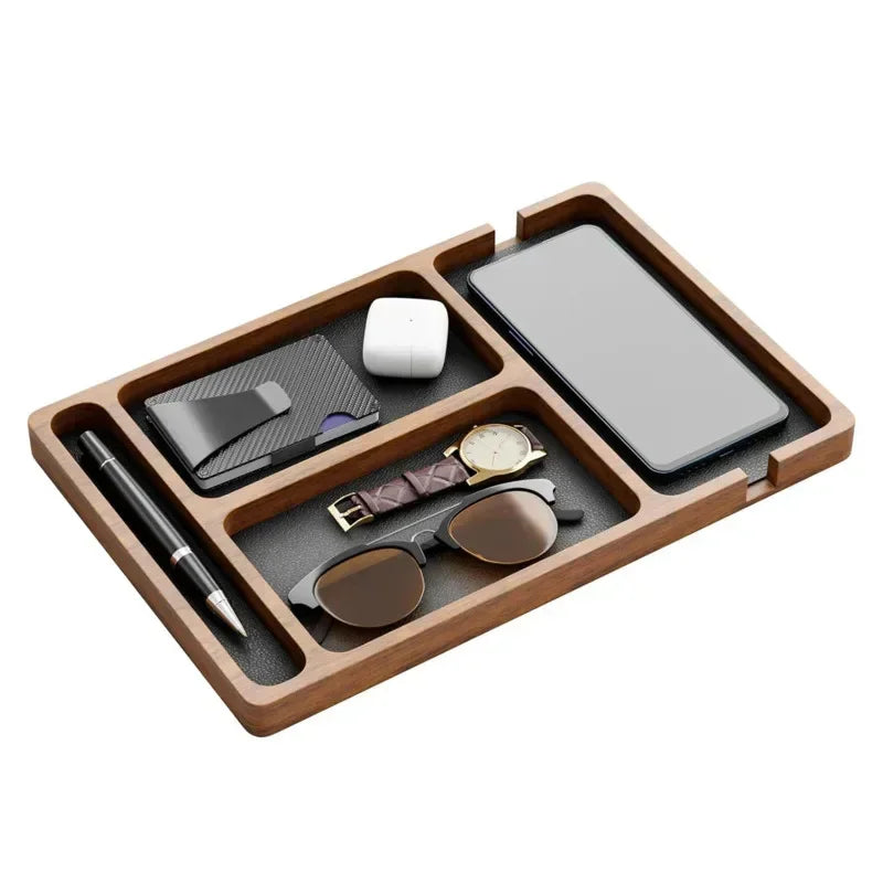 Caixa de armazenamento de madeira para escritório, caixa de armazenamento de partição de madeira sólida para celular, fone de ouvido, caixa de armazenamento de detritos, bandeja de armazenamento de madeira