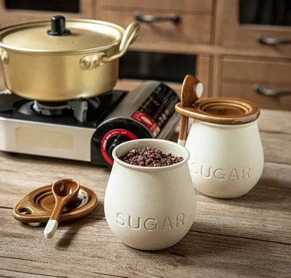 Frasco de Tempero Vintage em Cerâmica com Colher