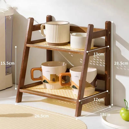 Rack de bambu de camada dupla, tipo aberto, vaso de flores, organizador de armazenamento, rack de armazenamento de artigos diversos, mesa de café, balcão de bar