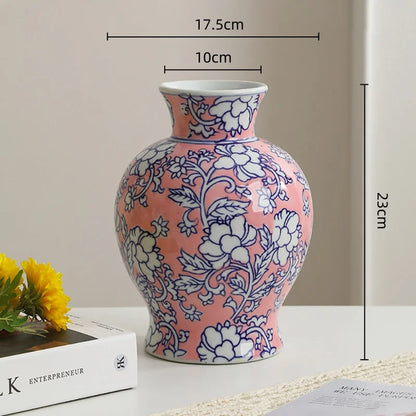Vaso vintage chinês de porcelana azul e branca, vaso de cerâmica artesanal, garrafa de porcelana, vaso de flores, acessórios de decoração para casa