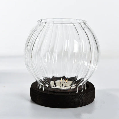 Castiçal de vidro transparente, candelabro retrô redondo oco à prova de vento, decorações de mesa de jantar para festa de casamento